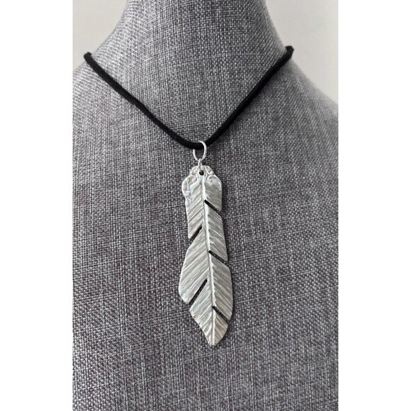 Upcycled Antique Silverware Feather Pendant Necklace: Bohemian Flatware Jewelry - Picture 3 of 7